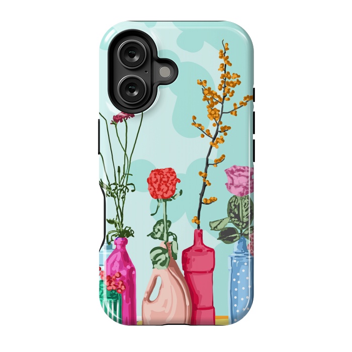 iPhone 16 StrongFit Flower Pots Meadow by Uma Prabhakar Gokhale