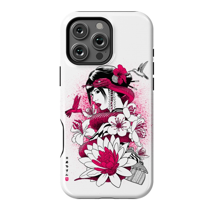 iPhone 16 Pro Max StrongFit Geisha with snake and hummingbirds by Alberto