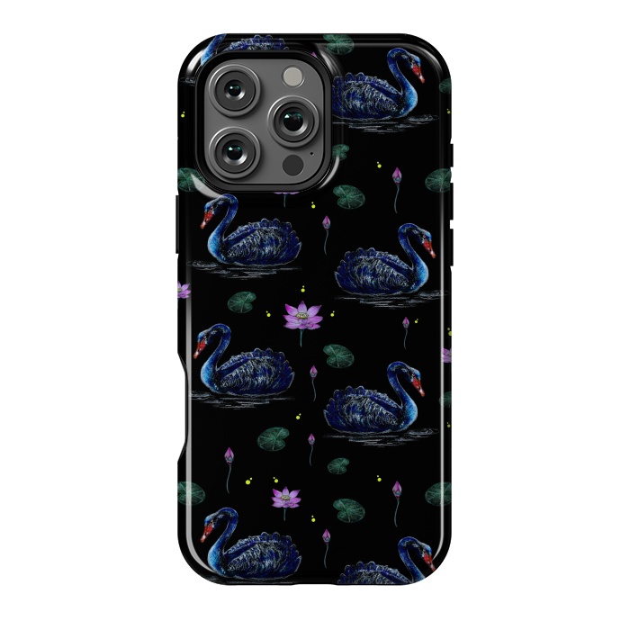 iPhone 16 Pro Max StrongFit Black Swans in Lily Pond by Negin Mf