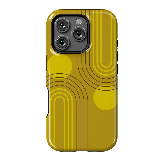 iPhone 16 Pro StrongFit Mid Century Modern Geometric 147 in Old GOld Tones (Rainbow and Sun Abstraction) by nineFlorals