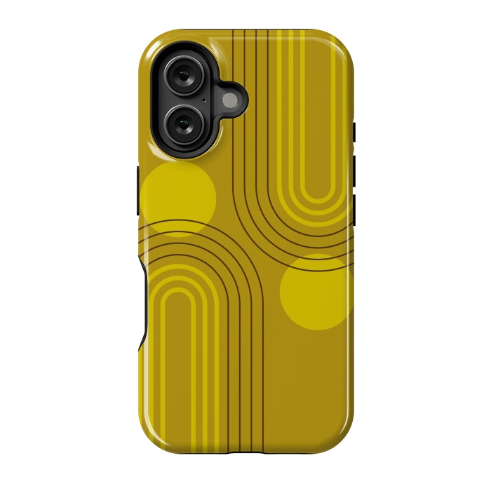 iPhone 16 StrongFit Mid Century Modern Geometric 147 in Old GOld Tones (Rainbow and Sun Abstraction) by nineFlorals