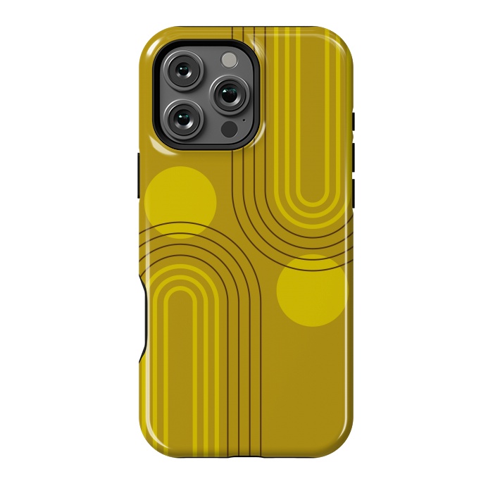 iPhone 16 Pro Max StrongFit Mid Century Modern Geometric 147 in Old GOld Tones (Rainbow and Sun Abstraction) by nineFlorals