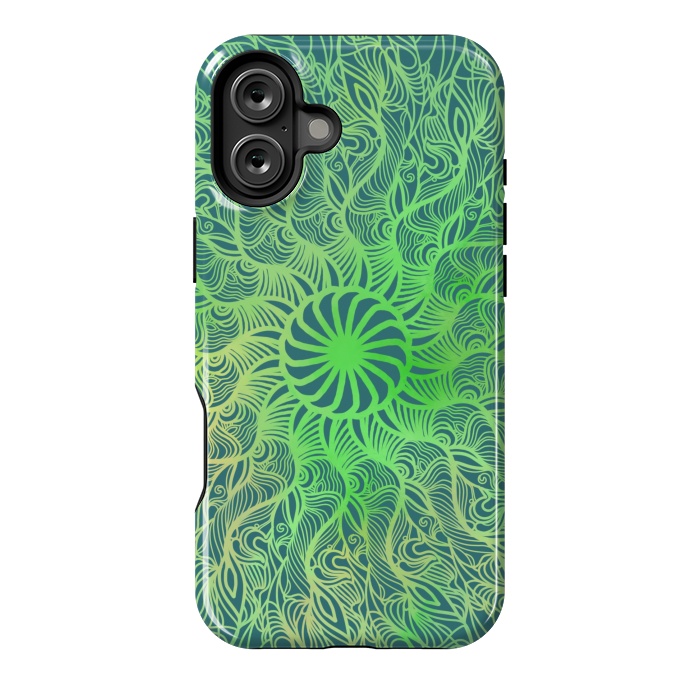 iPhone 16 Plus StrongFit Green dancing mandala  by Josie