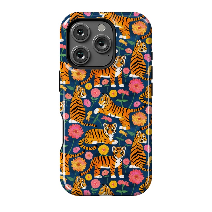 iPhone 16 Pro StrongFit Tiger Cubs and Zinnias by Tangerine-Tane