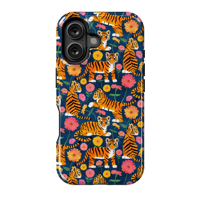 iPhone 16 StrongFit Tiger Cubs and Zinnias by Tangerine-Tane