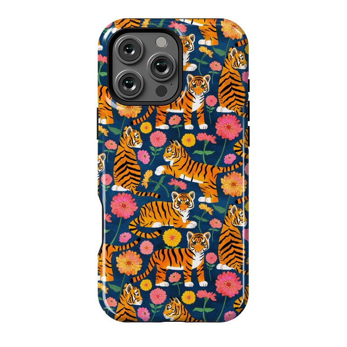 iPhone 16 Pro Max StrongFit Tiger Cubs and Zinnias by Tangerine-Tane