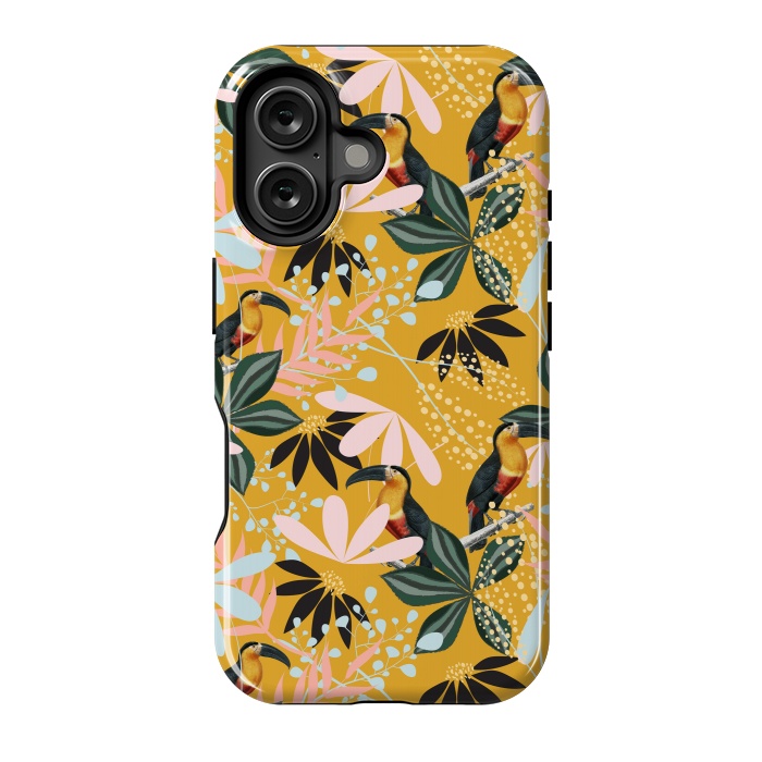 iPhone 16 StrongFit Tropical Toucan Garden by Uma Prabhakar Gokhale