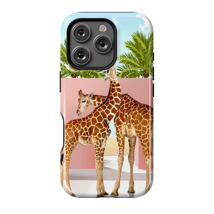 iPhone 16 Pro StrongFit Giraffe Villa | Contemporary Modern Architecture Digital Graphic Art | Wildlife Animals Palm Exotic by Uma Prabhakar Gokhale