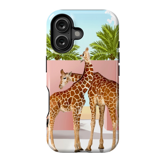 iPhone 16 StrongFit Giraffe Villa | Contemporary Modern Architecture Digital Graphic Art | Wildlife Animals Palm Exotic by Uma Prabhakar Gokhale