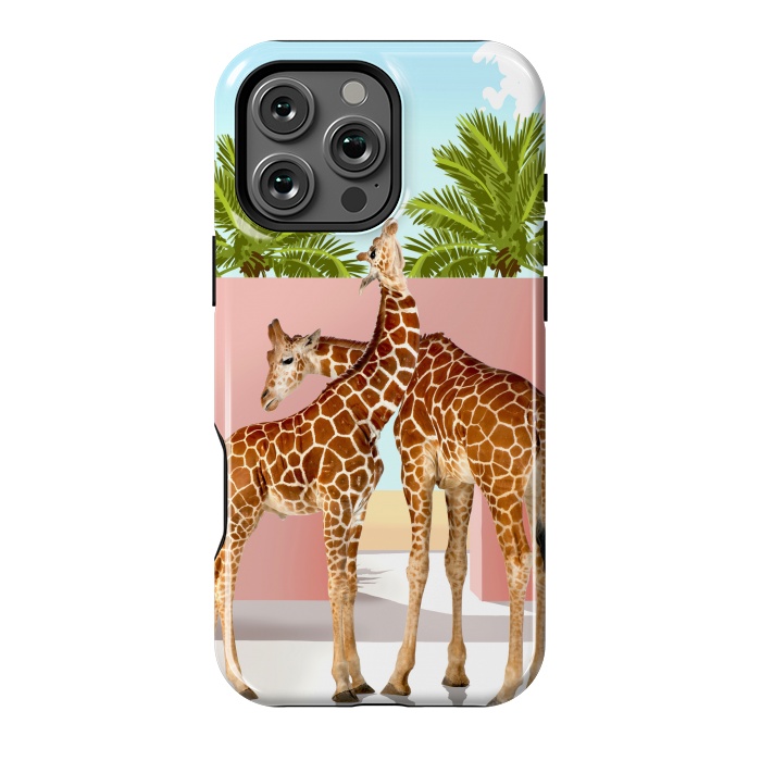 iPhone 16 Pro Max StrongFit Giraffe Villa | Contemporary Modern Architecture Digital Graphic Art | Wildlife Animals Palm Exotic by Uma Prabhakar Gokhale