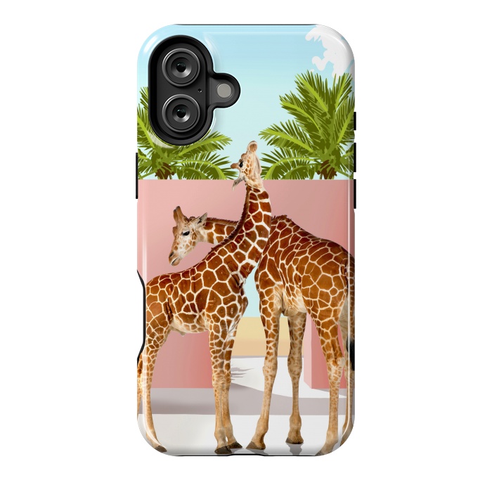 iPhone 16 Plus StrongFit Giraffe Villa | Contemporary Modern Architecture Digital Graphic Art | Wildlife Animals Palm Exotic by Uma Prabhakar Gokhale