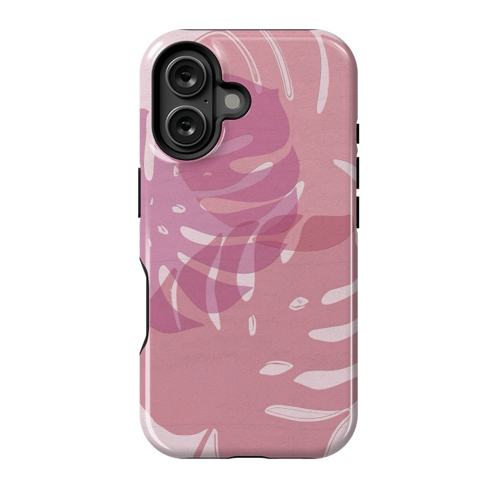 iPhone 16 StrongFit Pink exotic leaves by Martina