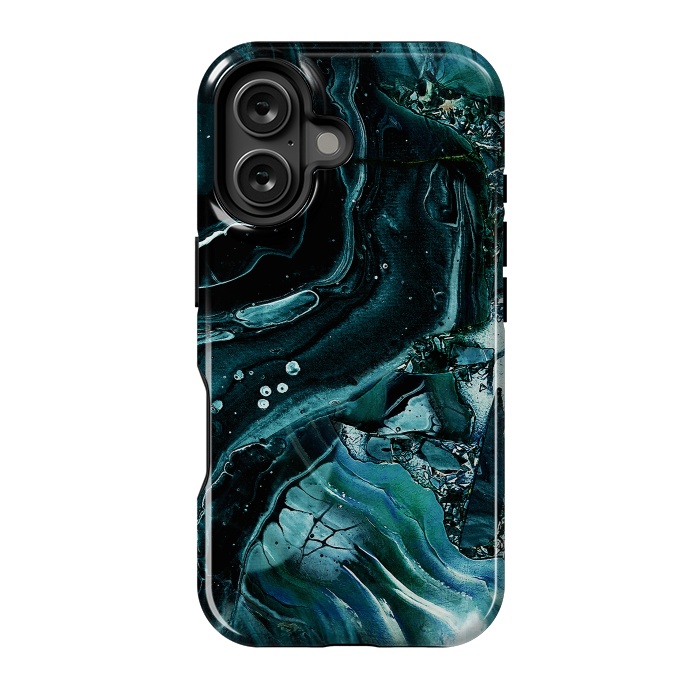 iPhone 16 StrongFit Dark emerald green geode marble by Oana 