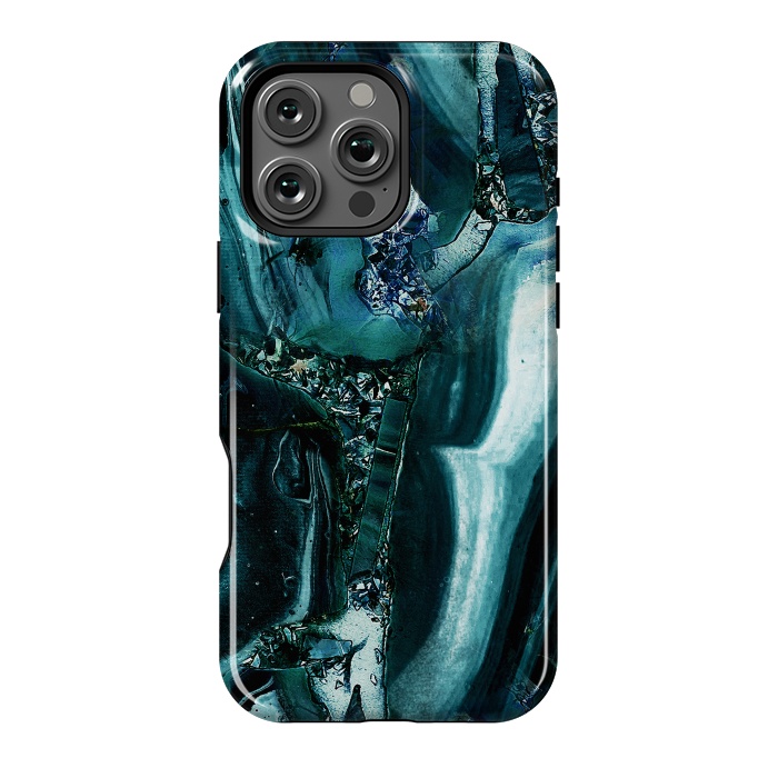 iPhone 16 Pro Max StrongFit Dark emerald green geode marble by Oana 