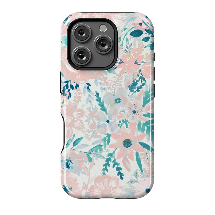 iPhone 16 Pro StrongFit Watercolor wildflowers - petals and foliage pattern by Oana 