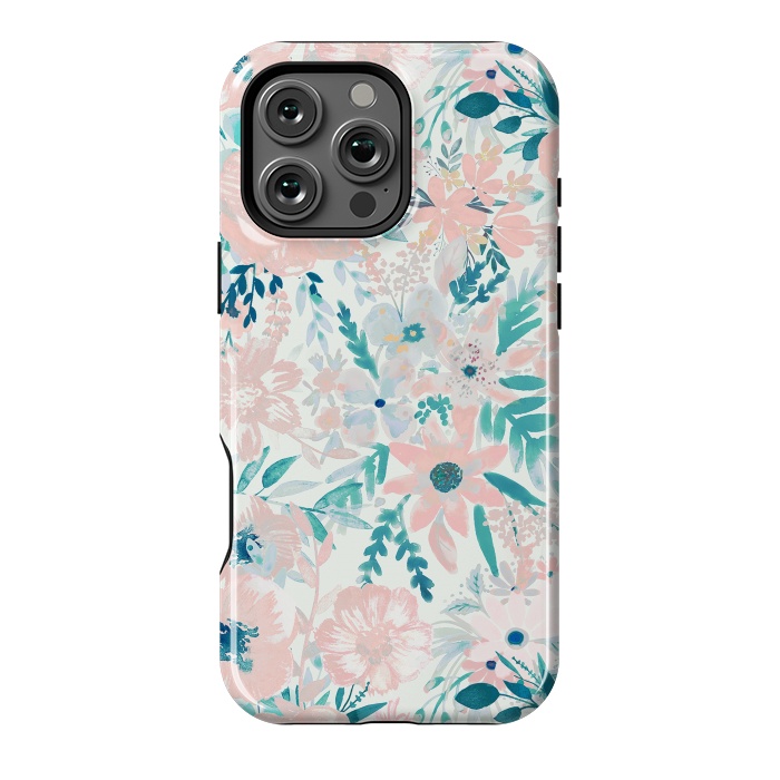 iPhone 16 Pro Max StrongFit Watercolor wildflowers - petals and foliage pattern by Oana 