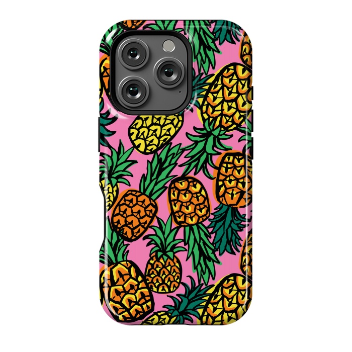 iPhone 16 Pro StrongFit Tropical Pineapples by Laura Grant