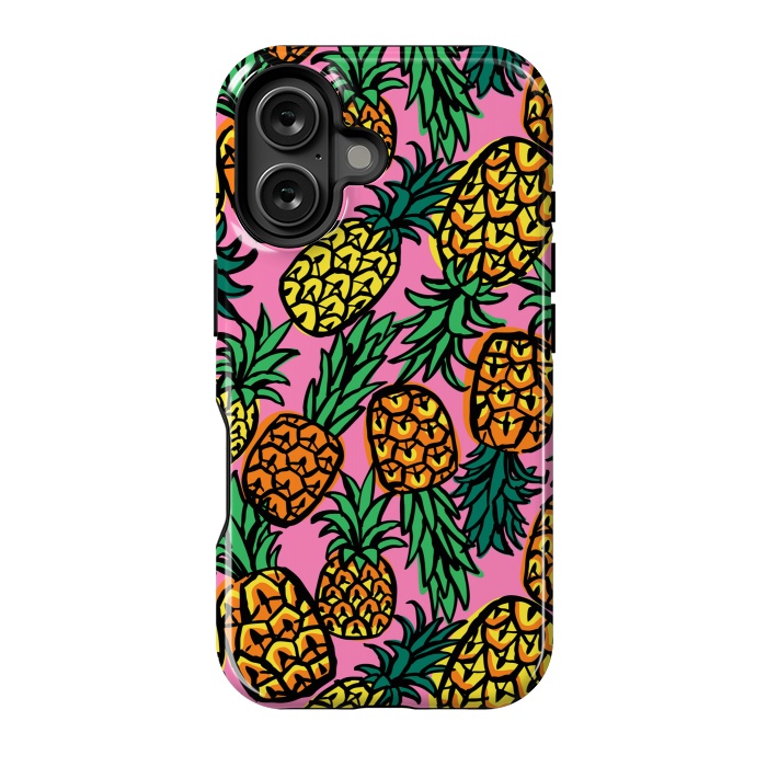 iPhone 16 StrongFit Tropical Pineapples by Laura Grant