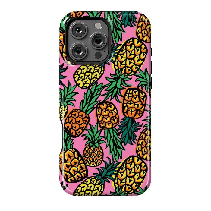 iPhone 16 Pro Max StrongFit Tropical Pineapples by Laura Grant