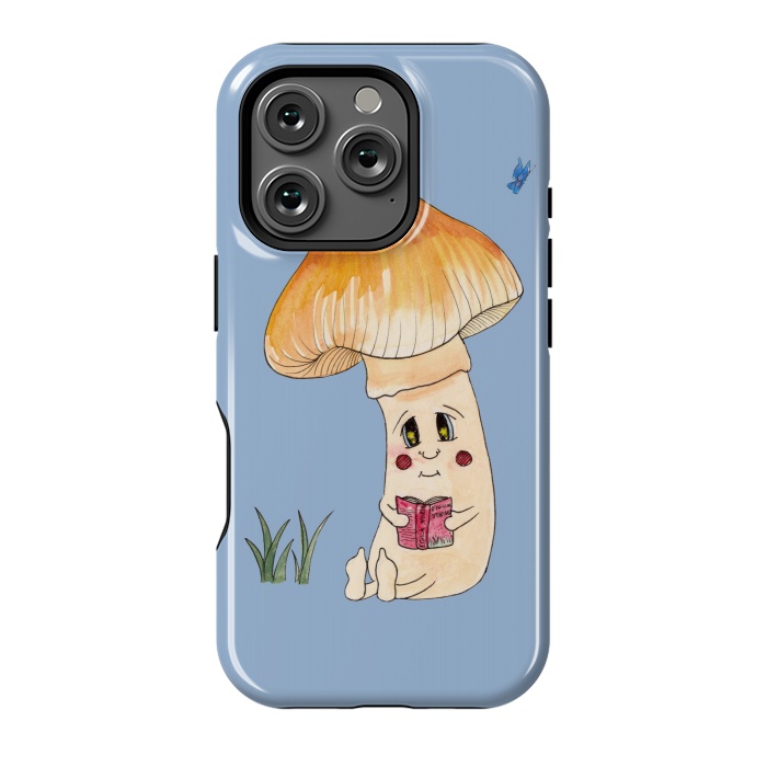 iPhone 16 Pro StrongFit Cute Watercolor Mushroom Reading 3 by ECMazur 