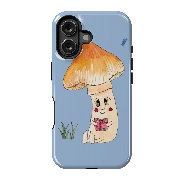 iPhone 16 StrongFit Cute Watercolor Mushroom Reading 3 by ECMazur 