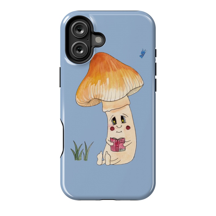 iPhone 16 Plus StrongFit Cute Watercolor Mushroom Reading 3 by ECMazur 