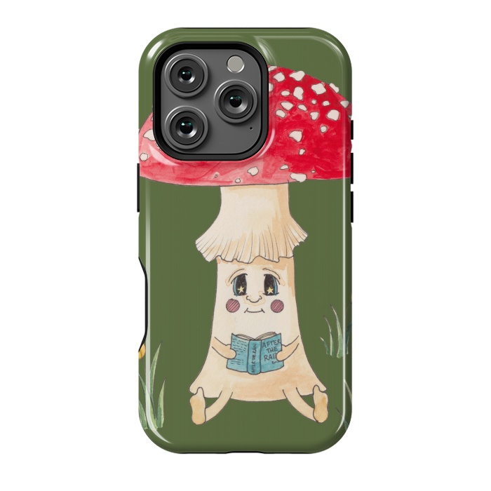 iPhone 16 Pro StrongFit Cute Watercolor Mushroom Reading 1 by ECMazur 