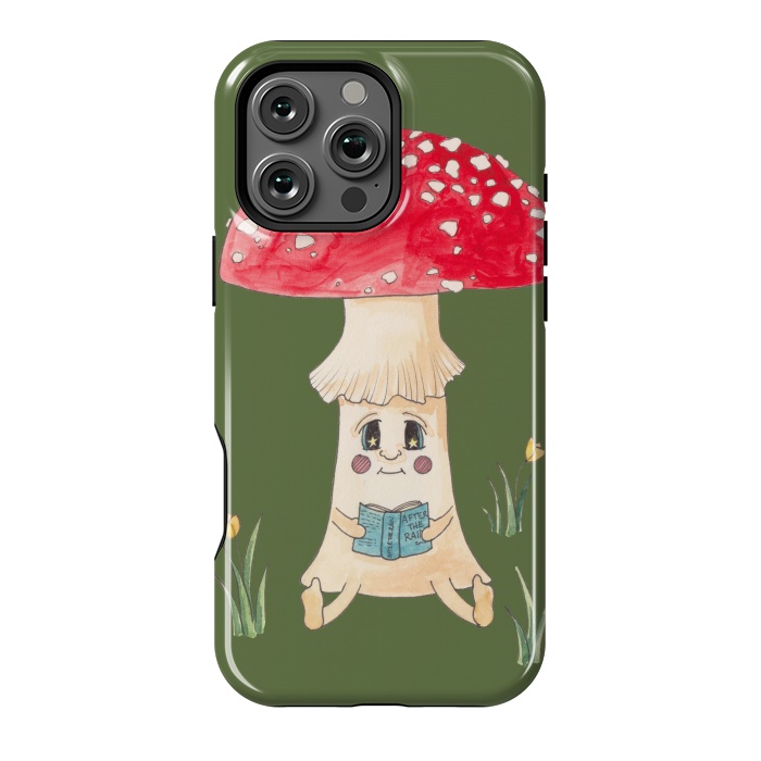 iPhone 16 Pro Max StrongFit Cute Watercolor Mushroom Reading 1 by ECMazur 