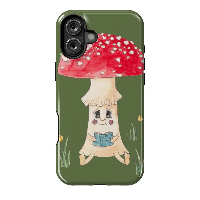 iPhone 16 Plus StrongFit Cute Watercolor Mushroom Reading 1 by ECMazur 