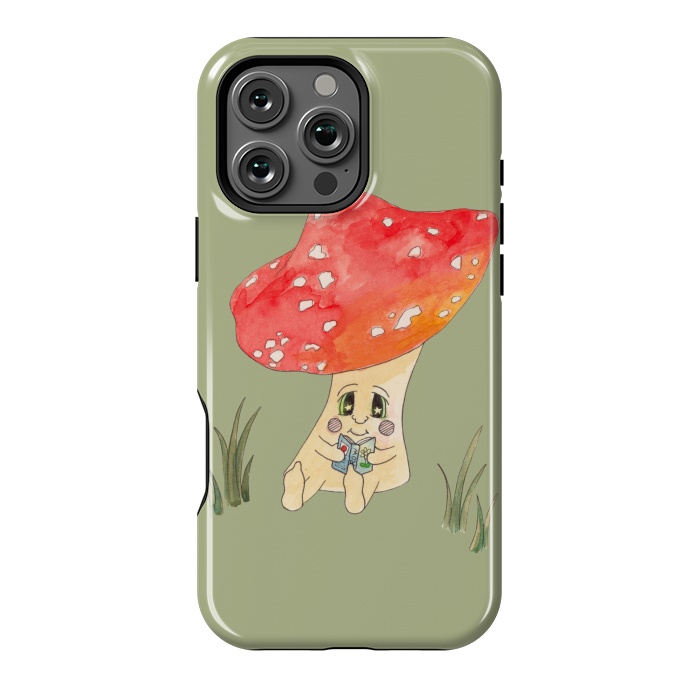 iPhone 16 Pro Max StrongFit Cute Watercolour Mushroom Reading 4 by ECMazur 