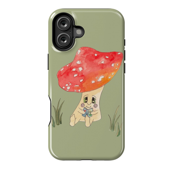 iPhone 16 Plus StrongFit Cute Watercolour Mushroom Reading 4 by ECMazur 