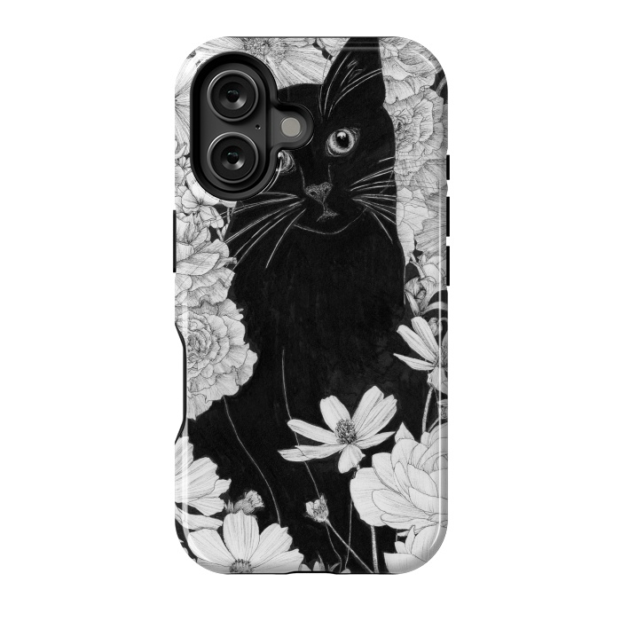 iPhone 16 StrongFit Little Black Garden Cat by ECMazur 