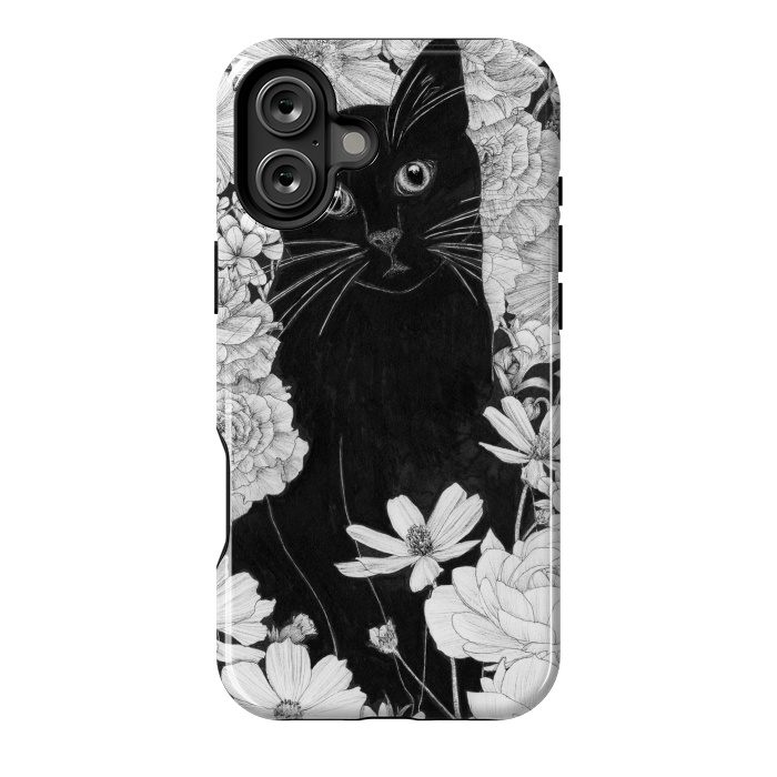 iPhone 16 Plus StrongFit Little Black Garden Cat by ECMazur 