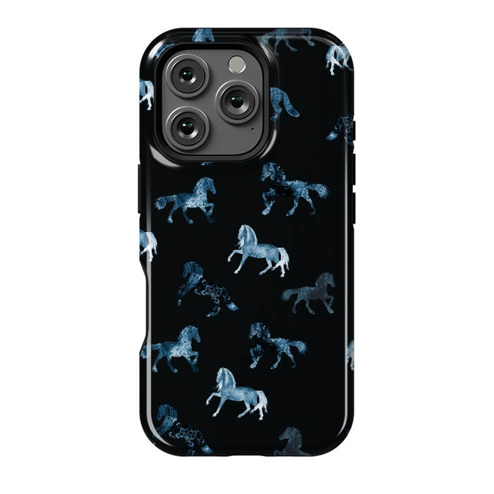 iPhone 16 Pro StrongFit Horse pattern - blue watercolor horses  by Oana 