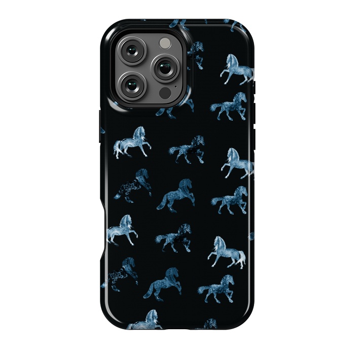 iPhone 16 Pro Max StrongFit Horse pattern - blue watercolor horses  by Oana 