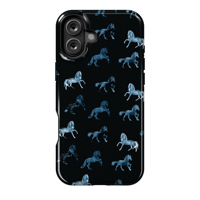 iPhone 16 Plus StrongFit Horse pattern - blue watercolor horses  by Oana 