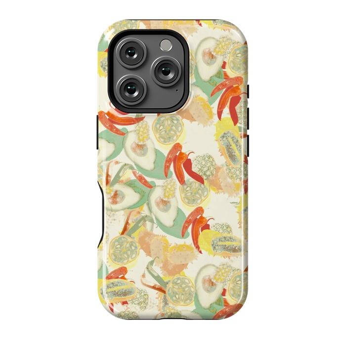 iPhone 16 Pro StrongFit Colorful exotic fruits and chili - tropical fruit pattern by Oana 