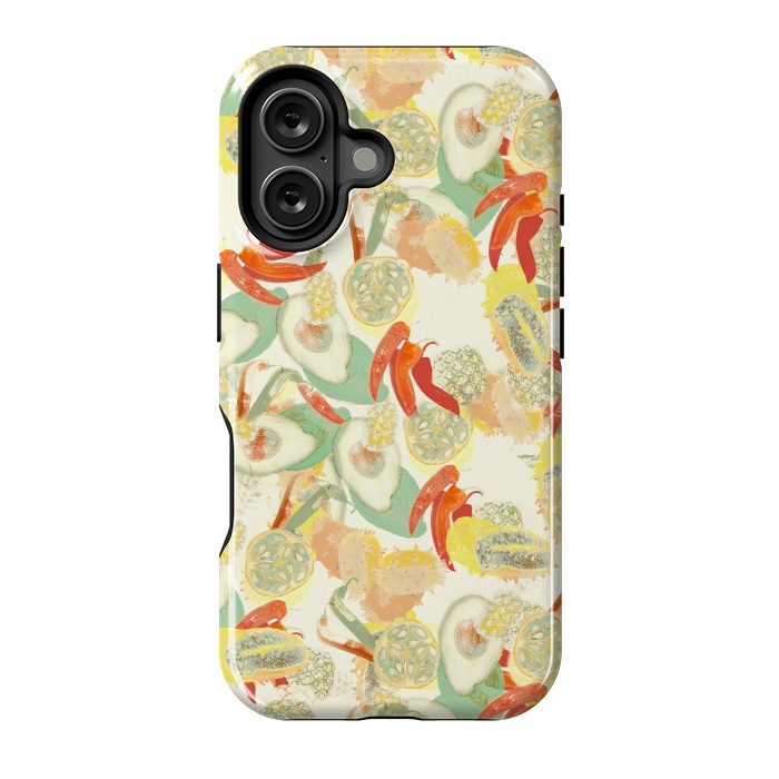 iPhone 16 StrongFit Colorful exotic fruits and chili - tropical fruit pattern by Oana 