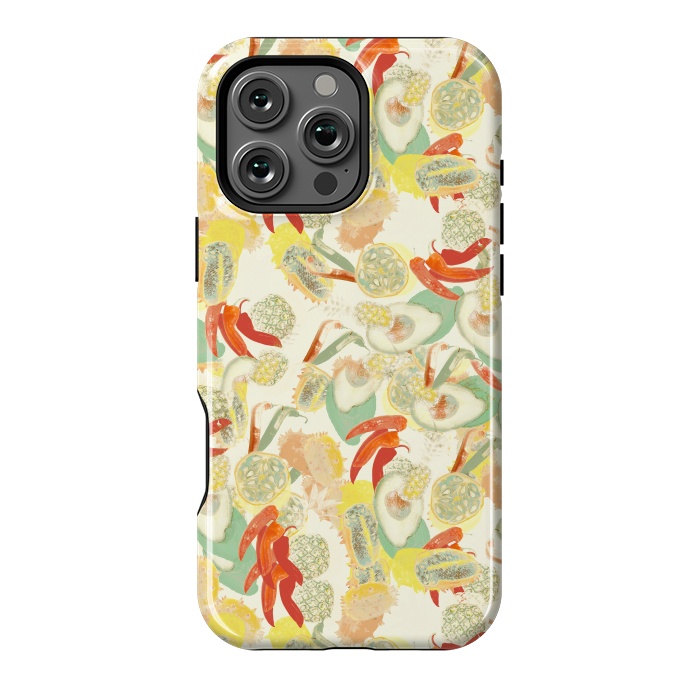 iPhone 16 Pro Max StrongFit Colorful exotic fruits and chili - tropical fruit pattern by Oana 