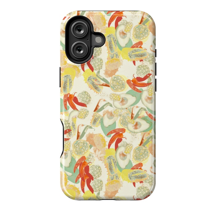 iPhone 16 Plus StrongFit Colorful exotic fruits and chili - tropical fruit pattern by Oana 