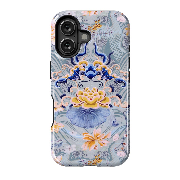 iPhone 16 StrongFit Flowers and fish - Chinese decorative pattern by Oana 