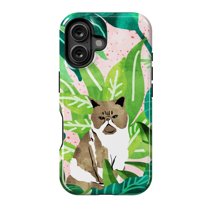 iPhone 16 StrongFit Tropical Glam Cat by Uma Prabhakar Gokhale