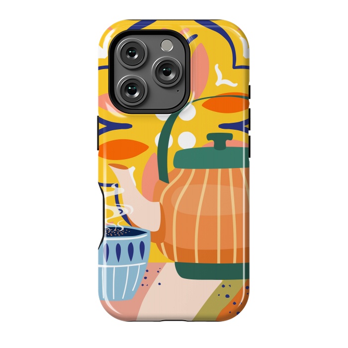 iPhone 16 Pro StrongFit Pumpkin Spice Latte | Tea Chai Kettle & Cup | Modern Bohemian Colorful India | Eclectic Culture by Uma Prabhakar Gokhale