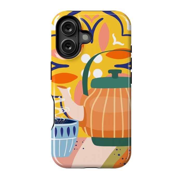 iPhone 16 StrongFit Pumpkin Spice Latte | Tea Chai Kettle & Cup | Modern Bohemian Colorful India | Eclectic Culture by Uma Prabhakar Gokhale