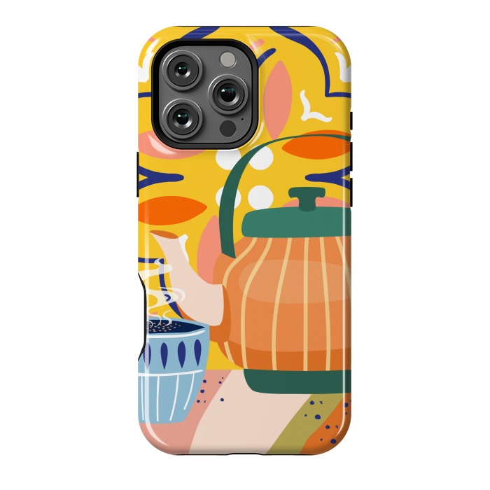 iPhone 16 Pro Max StrongFit Pumpkin Spice Latte | Tea Chai Kettle & Cup | Modern Bohemian Colorful India | Eclectic Culture by Uma Prabhakar Gokhale