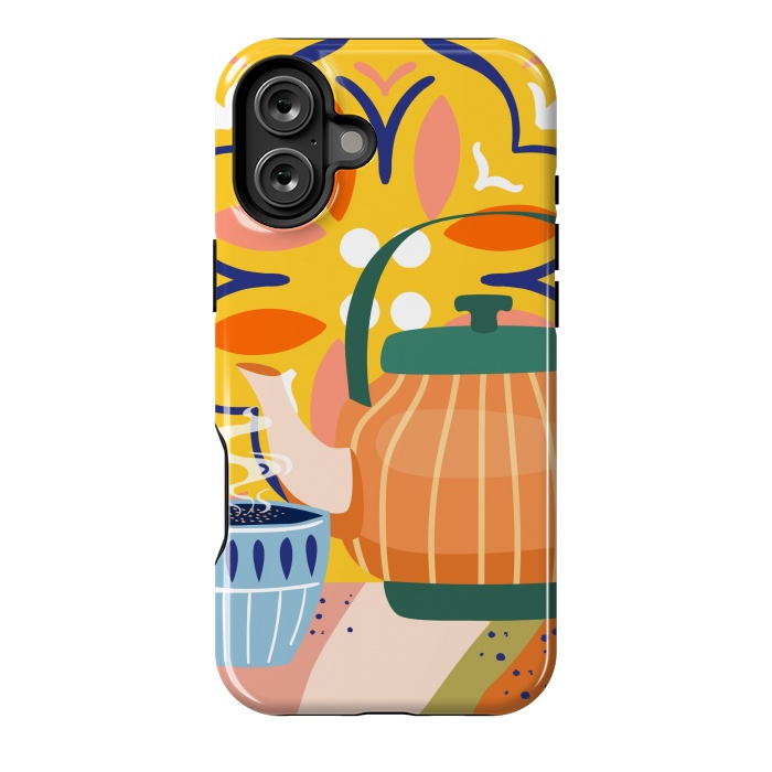 iPhone 16 Plus StrongFit Pumpkin Spice Latte | Tea Chai Kettle & Cup | Modern Bohemian Colorful India | Eclectic Culture by Uma Prabhakar Gokhale