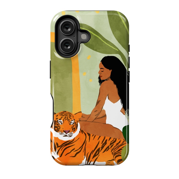 iPhone 16 StrongFit Just You & Me | Tiger Urban Jungle Friendship | Wild Cat Bohemian Black Woman with Pet by Uma Prabhakar Gokhale