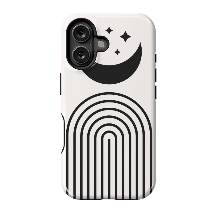 iPhone 16 StrongFit Midcentury Rainbow Moon Black by ArtPrInk