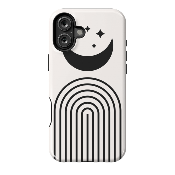 iPhone 16 Plus StrongFit Midcentury Rainbow Moon Black by ArtPrInk