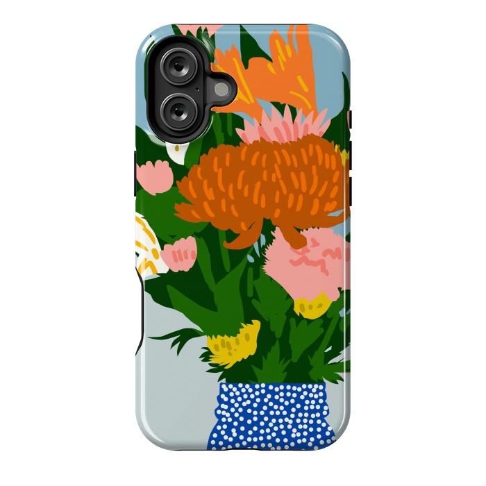 iPhone 16 Plus StrongFit Potted Happiness | Flower Pot Botanical Floral Still Life | Eclectic Plants Modern Bohemian Décor by Uma Prabhakar Gokhale